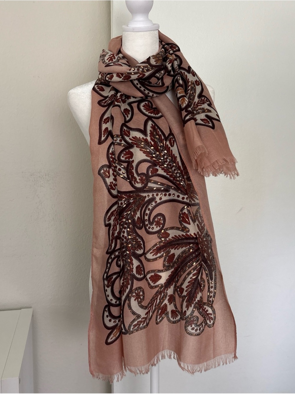 Chico's Blush Paisley Scarf with Sequin Accents